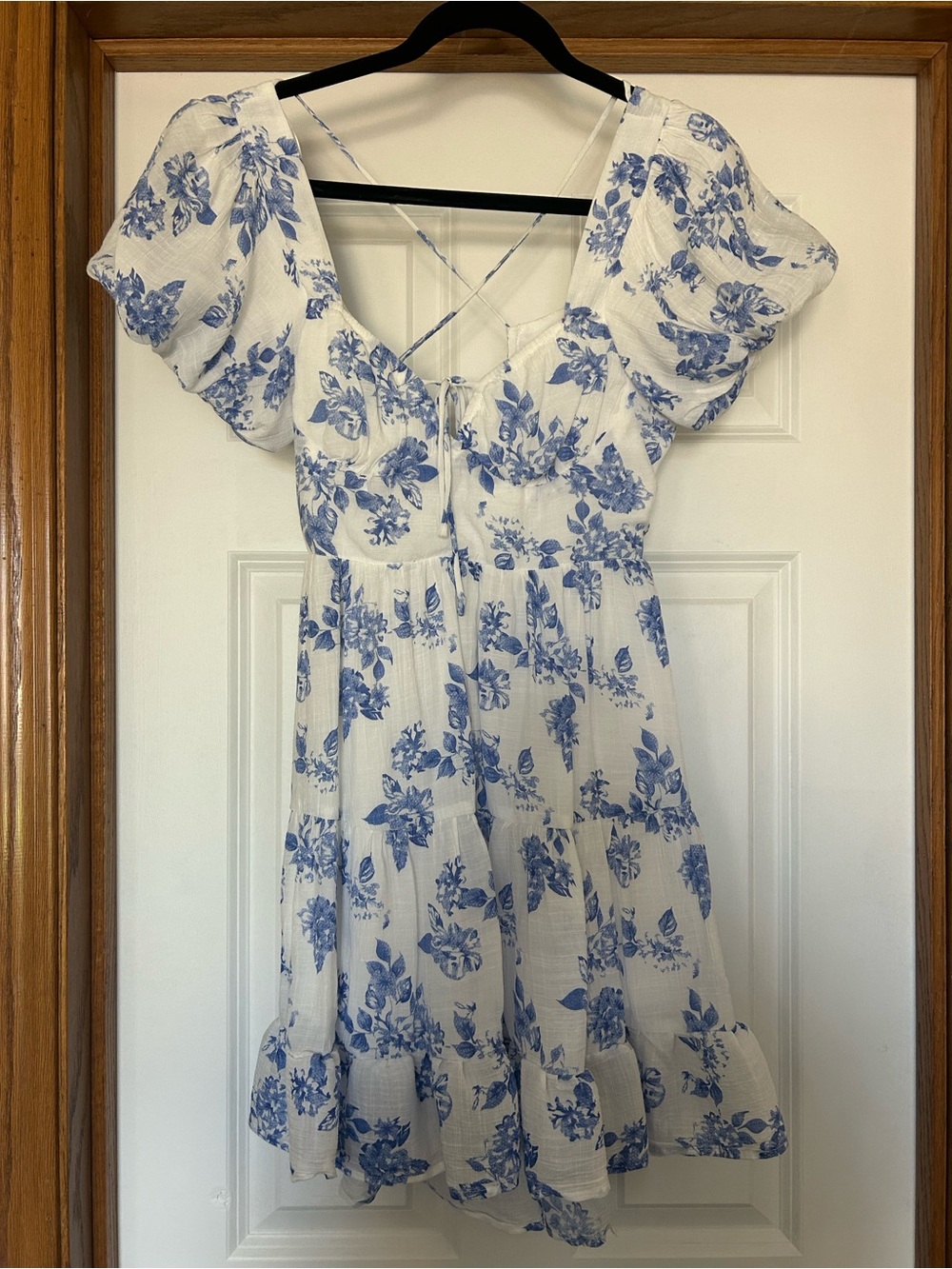 Dry Goods White Mini Dress with Blue Floral Print